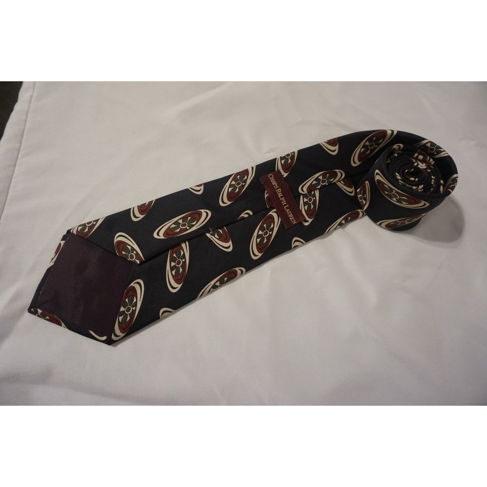 Vintage Chaps Ralph Lauren Wheel Pattern Shiny Brown, Silk Made in USA